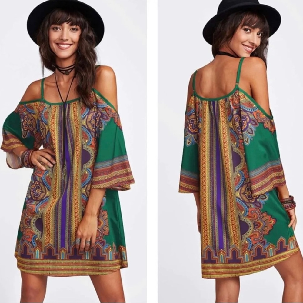 Milumia Kimono Sleeve Tunic Boho Dress Off Shoulder